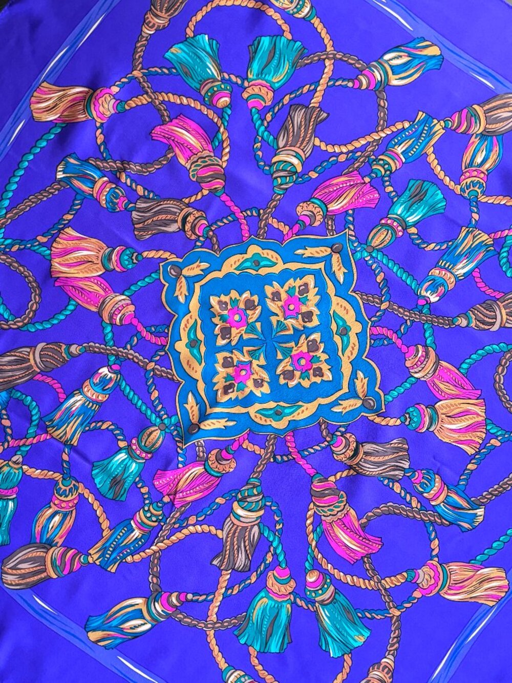 Silk Vibrant,Tassel Design-Inspired Statement Scarf, Purple,Teal,Pink,Gold